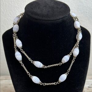 Whitney Kelly sterling silver and carved blue lace agate toggle necklace